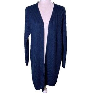 Women’s Navy Longline Open Front Cardigan Lace-Up Back Edgy Chic Sexy Trendy Lg